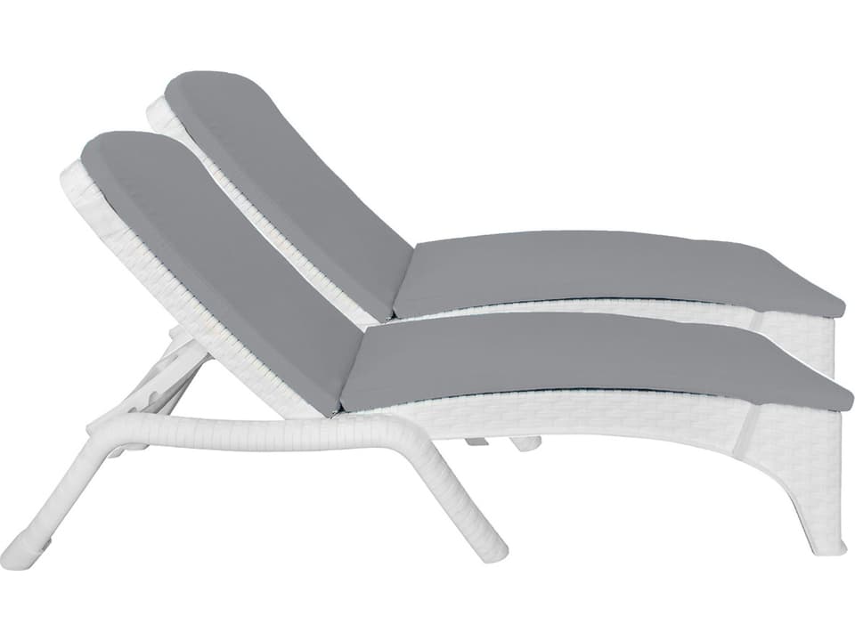 Roma Resin Wicker White Stackable Chaise Lounge with Cushion Set of 2