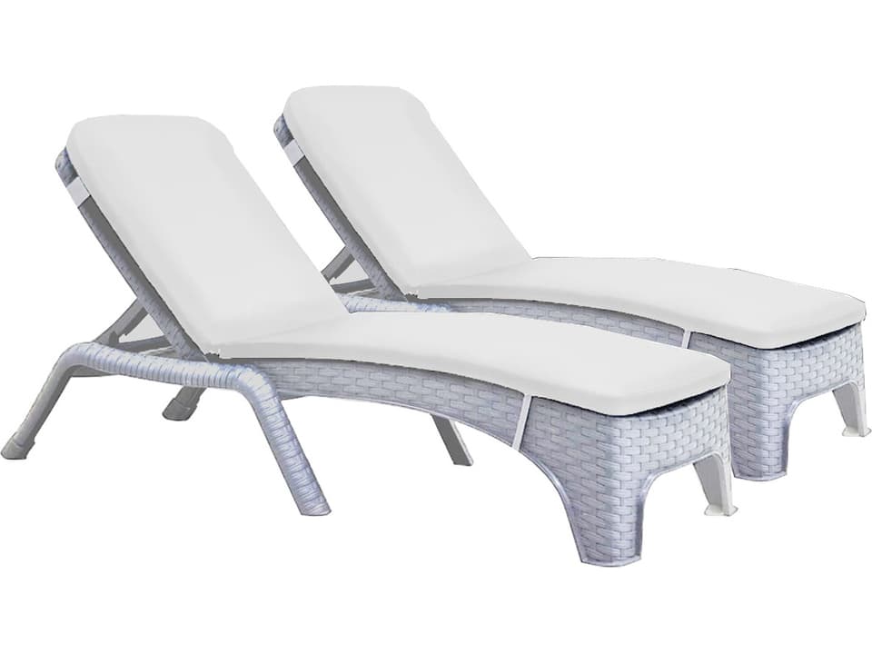 Roma Resin Wicker White Stackable Chaise Lounge with Cream Cushion Set of 2