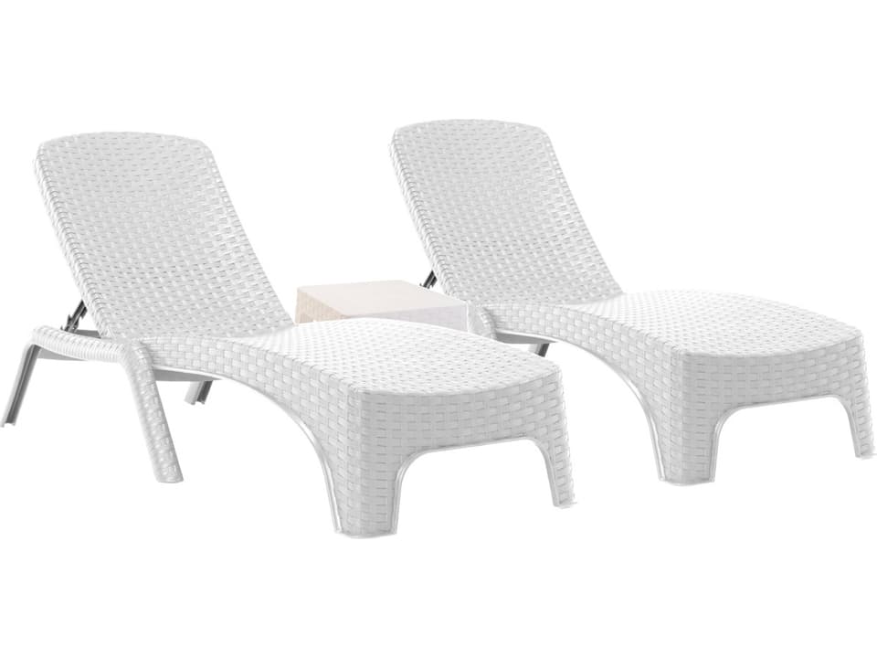 Roma Resin Wicker White 3 Piece Chaise Lounge Set