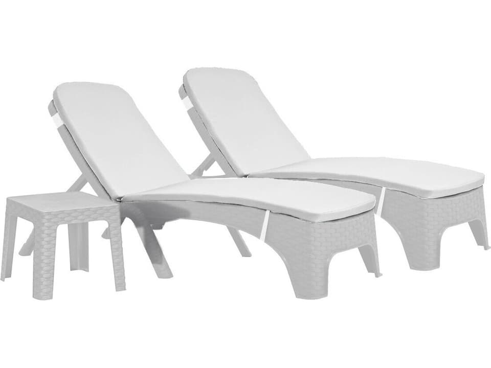 Roma 3 Piece Resin Wicker Chaise Lounge Set White with Cushions