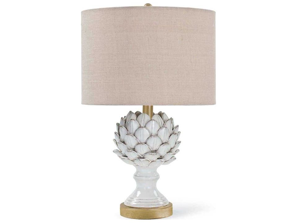 Leafy Artichoke Table Lamp in White with Oatmeal Shade