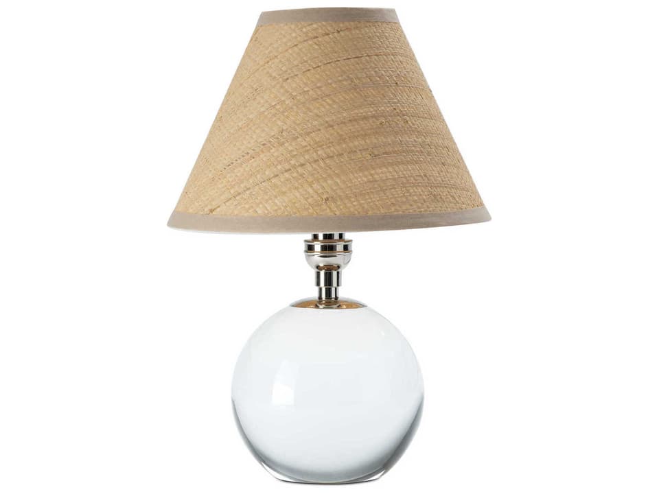 Giorgio Crystal Table Lamp with Rattan Shade in Polished Nickel