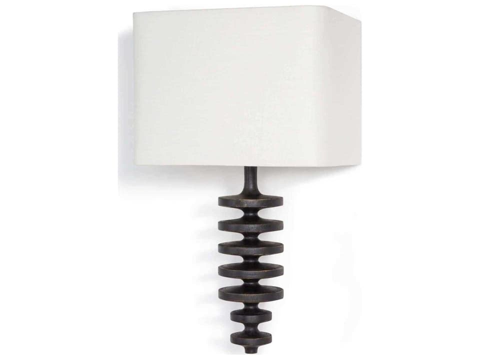 Fishbone 1-Light Wall Sconce in Ebony with White Linen Shade