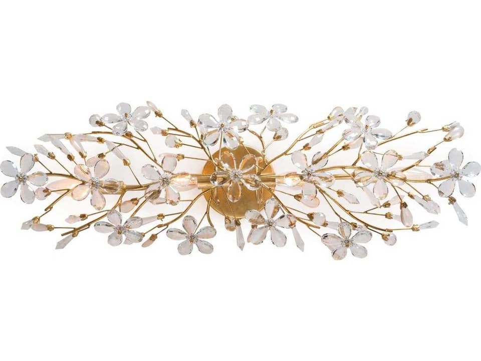 Cheshire 4-Light Wall Sconce in Gold Leaf with Crystal Flowers