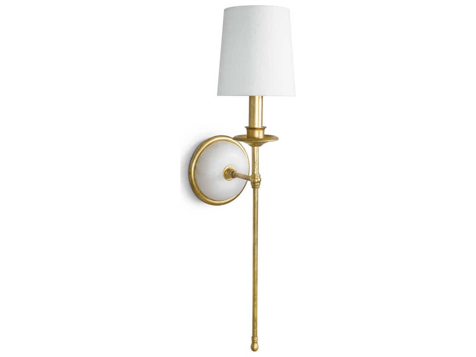 Fisher Single Wall Sconce in Gold Leaf with Alabaster and Linen Shade