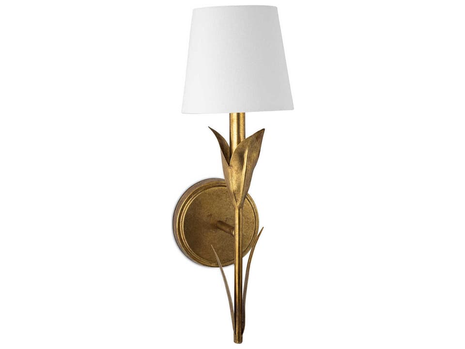 River Reed Single Wall Sconce Antique Gold Leaf with Natural Linen Shade
