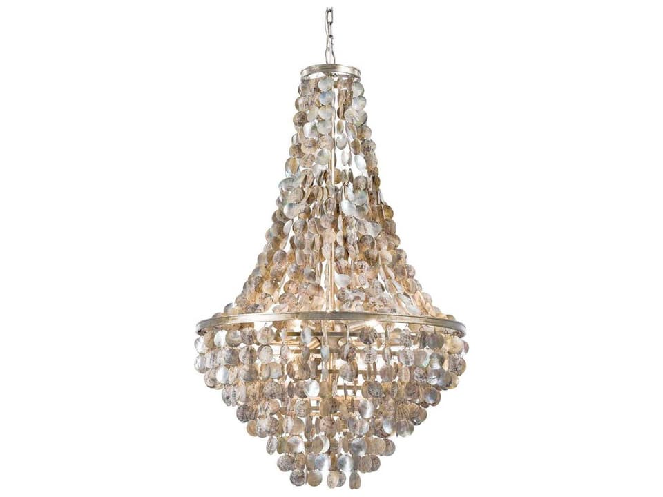 6-Light Capri Chandelier in Ambered Silver Leaf with Abalone Shells