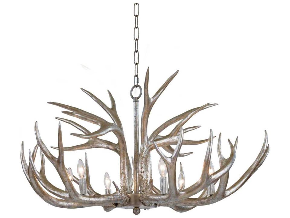 6-Light Antler Chandelier in Ambered Silver Leaf