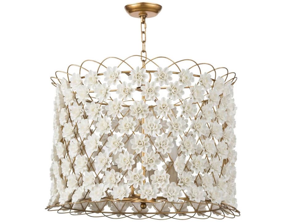 Alice 4-Light Porcelain Flower Chandelier in Gold Leaf