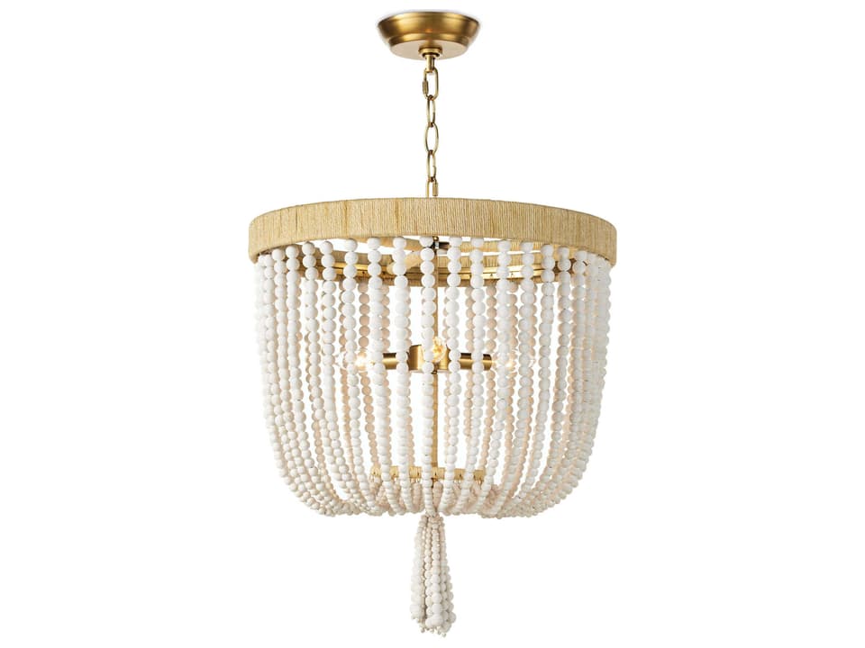 Milos 3-Light White Chandelier with Jute and Wood Accents