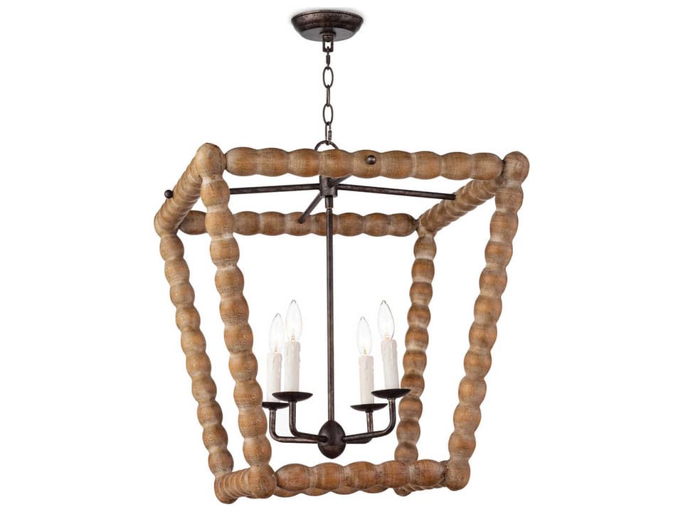 Perennial 4-Light Natural Wood Lantern Chandelier