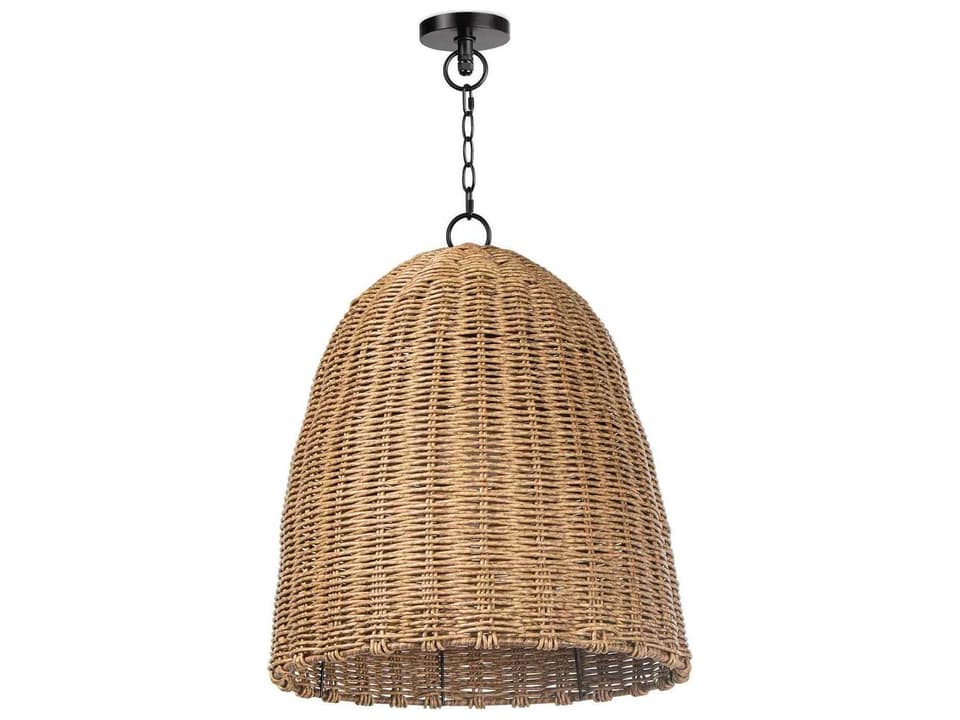 Beehive 1-Light Outdoor Hanging Pendant Light in Natural