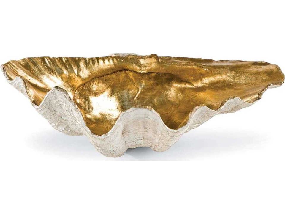 Golden Clam Decorative Bowl in White and Gold