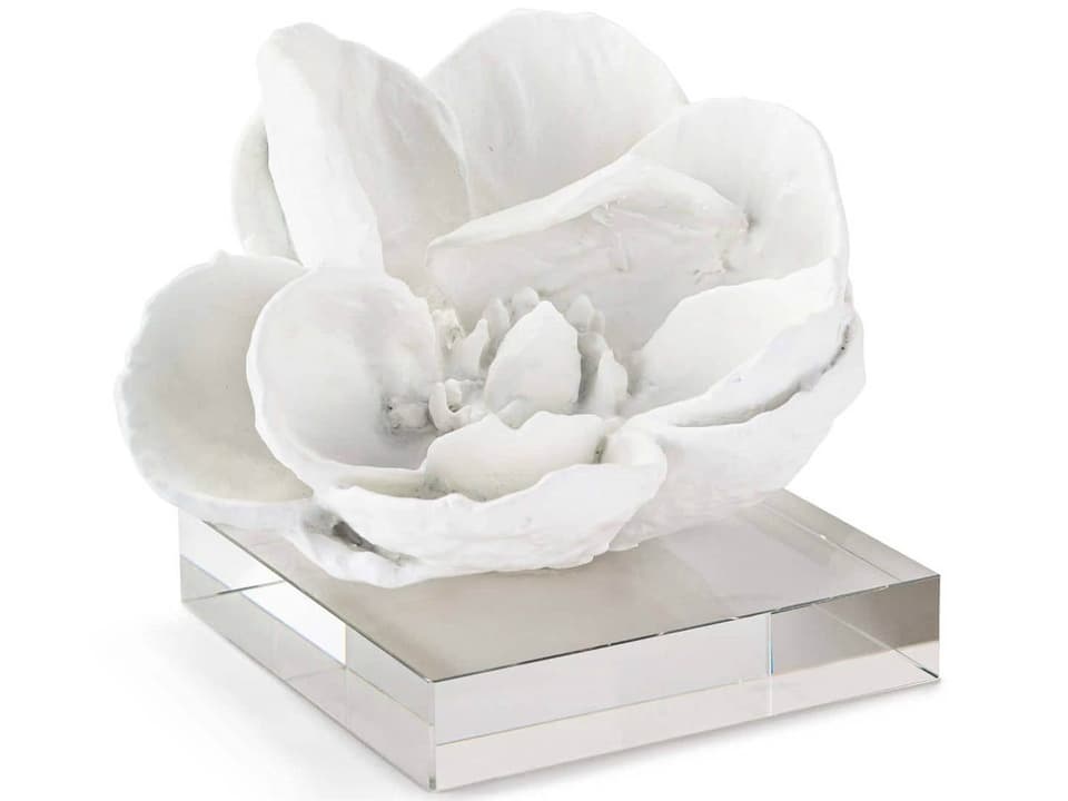 Magnolia White Resin Sculpture with Crystal Base