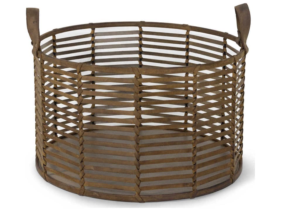 Finn Large Handwoven Leather Basket in Brown