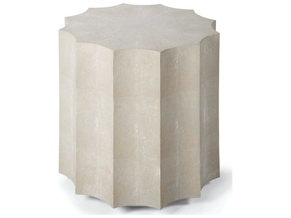 Marilyn Faux Shagreen Round End Table in Ivory Grey