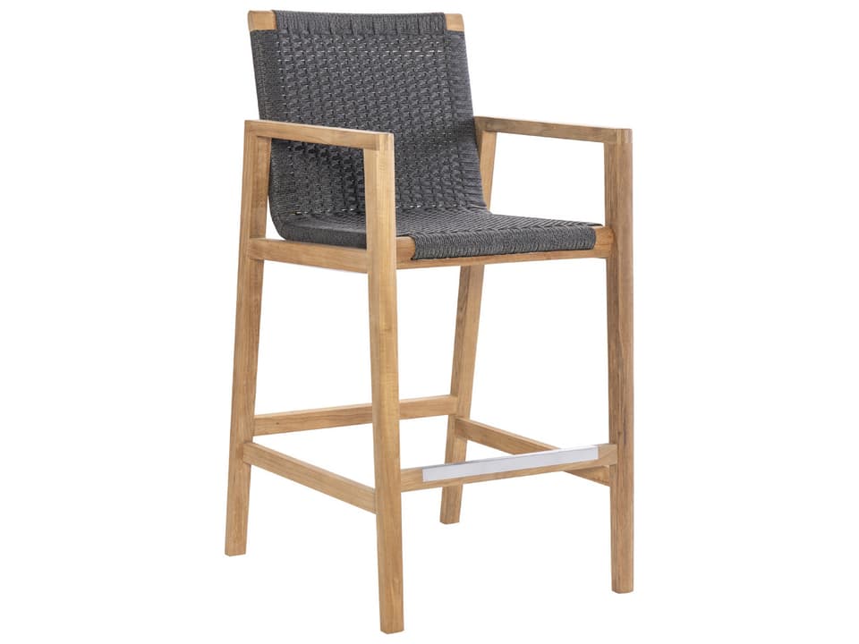 Admiral Teak Rope Arm Bar Stool in Charcoal Grey