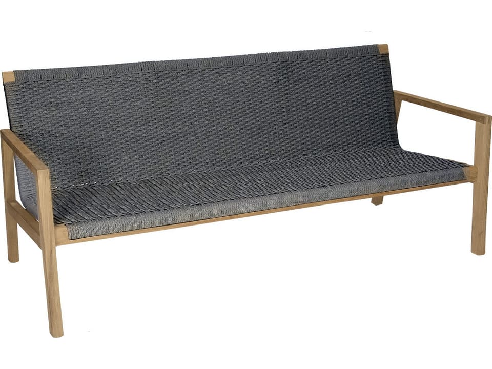 Admiral 3-Seat Teak and Rope Outdoor Sofa in Charcoal Grey