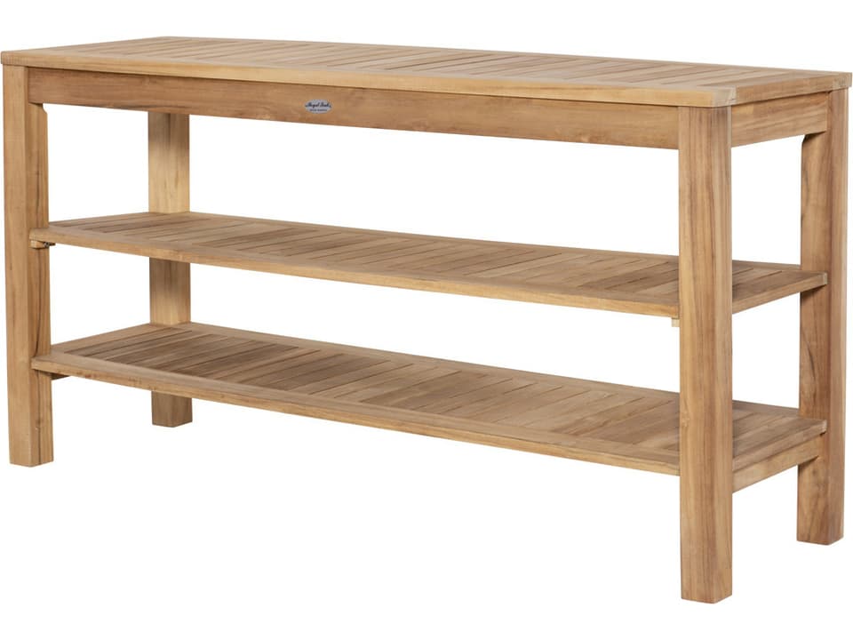 60-Inch Rectangular Console Table with Shelves in Natural Teak