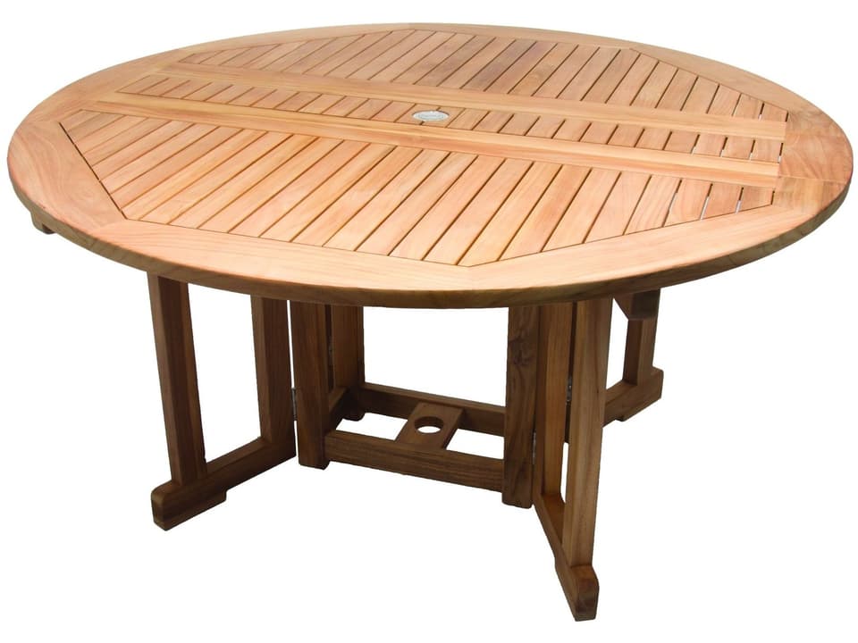 60-Inch Round Drop Leaf Outdoor Dining Table Teak