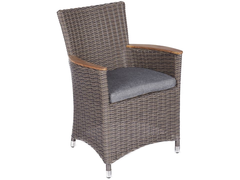 Helena Wicker Dining Armchair with White Cushion and Teak Arms