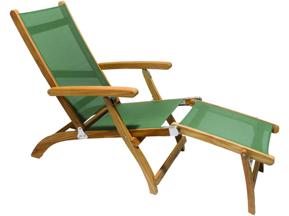 Sling Steamer Teak Chaise Lounge with Navy Sling