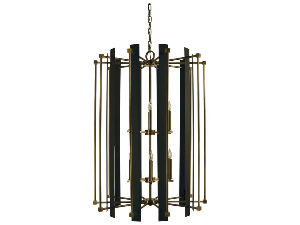 12-Light Louvre Chandelier in Antique Brass and Matte Black