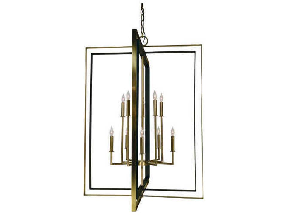 Symmetry 10-Light Foyer Chandelier in Antique Brass and Matte Black