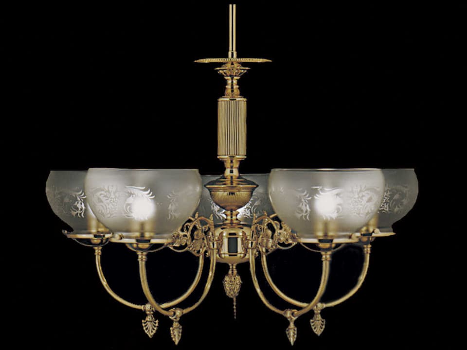 Chancery 5-Light Polished Brass Chandelier with Etched Glass Bowl