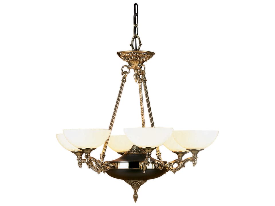 6-Light Napoleonic Chandelier in French Brass with Glass Bowl Shade