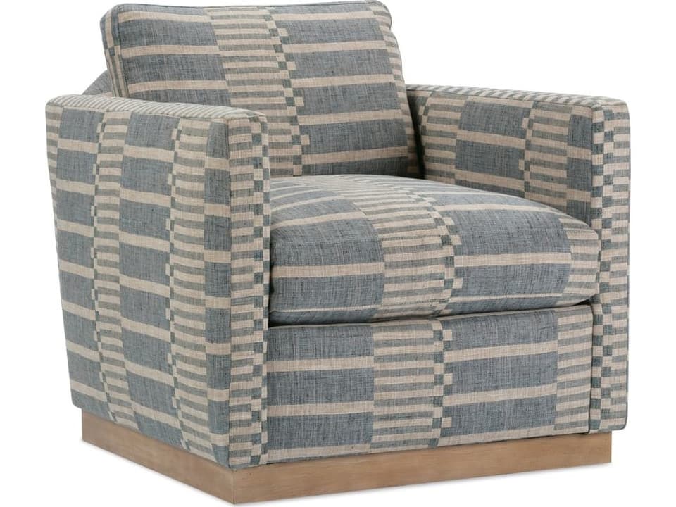 Allie Swivel Blue Polyester Accent Chair with Washed Oak Base