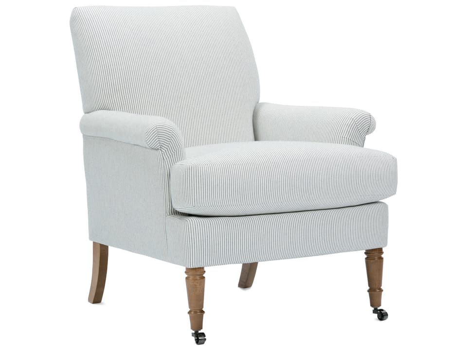 Hannah Upholstered Accent Chair in Ivory Fabric with Rolling Casters