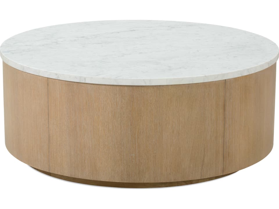 Delray Round Coffee Table with Carrara Marble Top and Brindle Base