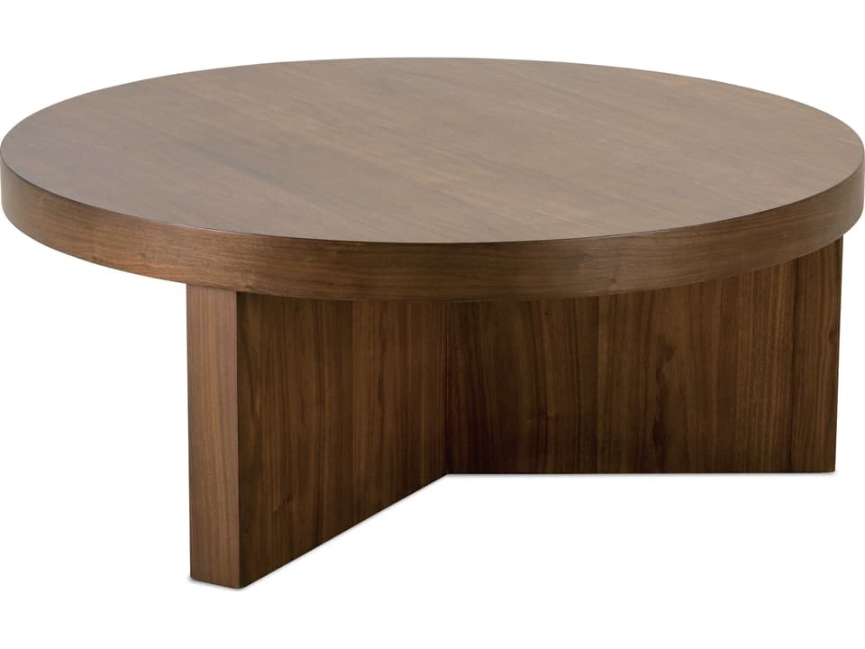 Capri Round Cocktail Table with Walnut Veneers in Auburn Finish