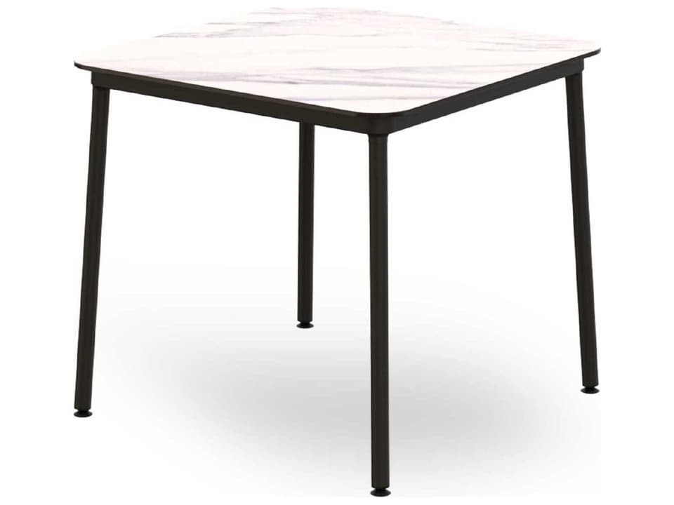 Hub Square Dining Table 32-Inch White Marble Look HPL