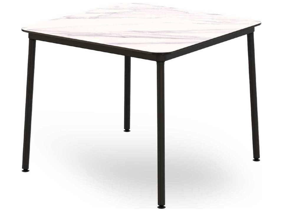 Hub 35-Inch Square Dining Table with HPL Compact Top in White Marble