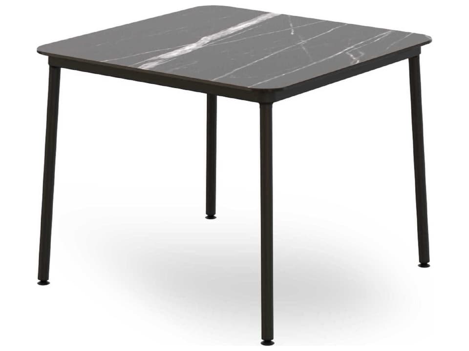 Hub 35-Inch Square Dining Table with Black Marble HPL Top in Black