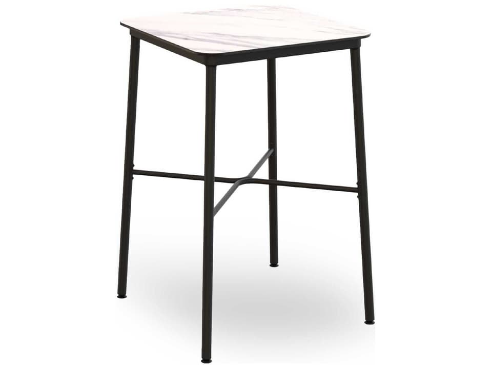 Hub 28-Inch Square HPL Bar Table White Marble Top in White
