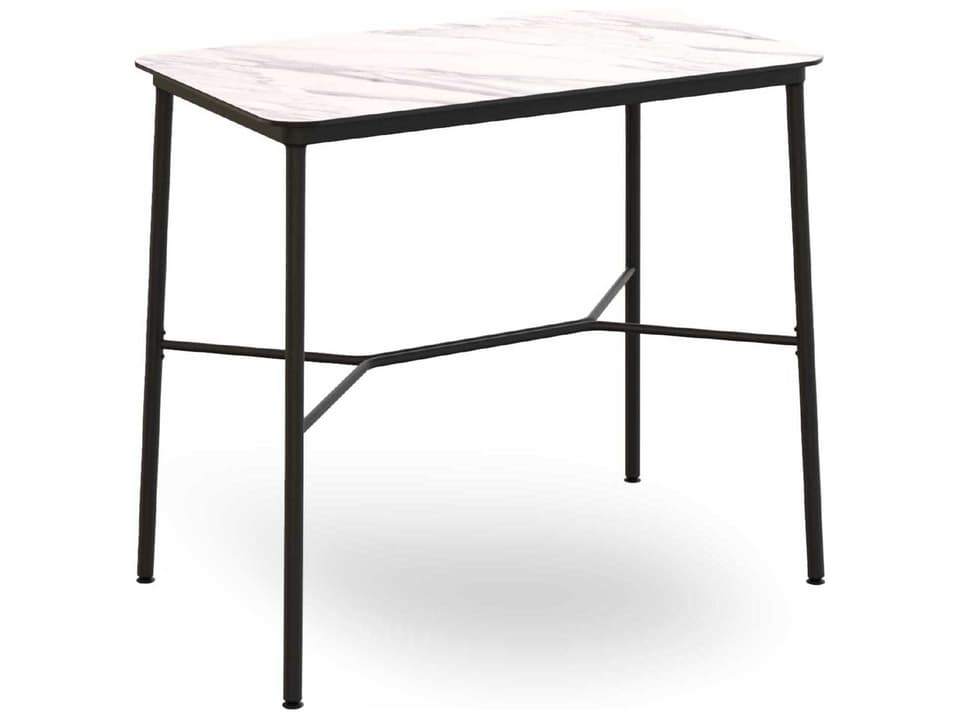 Hub Rectangular Bar Table White Marble HPL Compact with Black Steel Frame