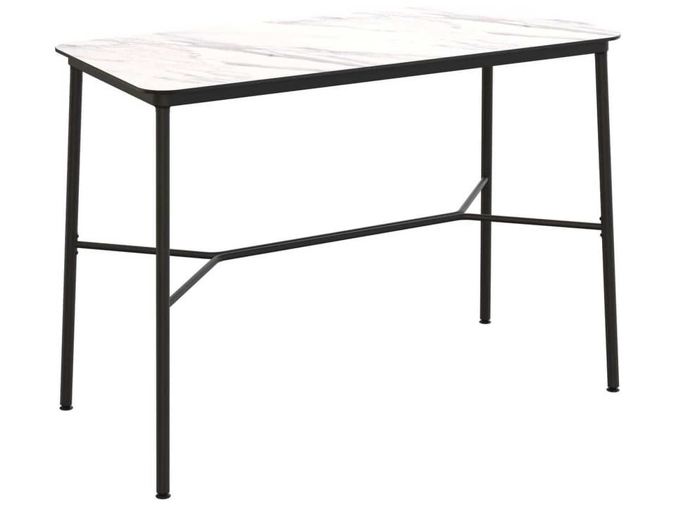 Hub Rectangular Bar Table White Marble HPL Top Black Steel Base