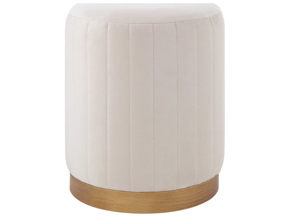 Baylor Off-White Poly-Velvet Ottoman with Antique Burnished Brass Iron Base