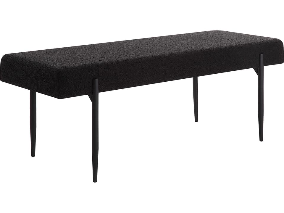 Lowe Black Boucle Accent Bench with Matte Black Iron Frame