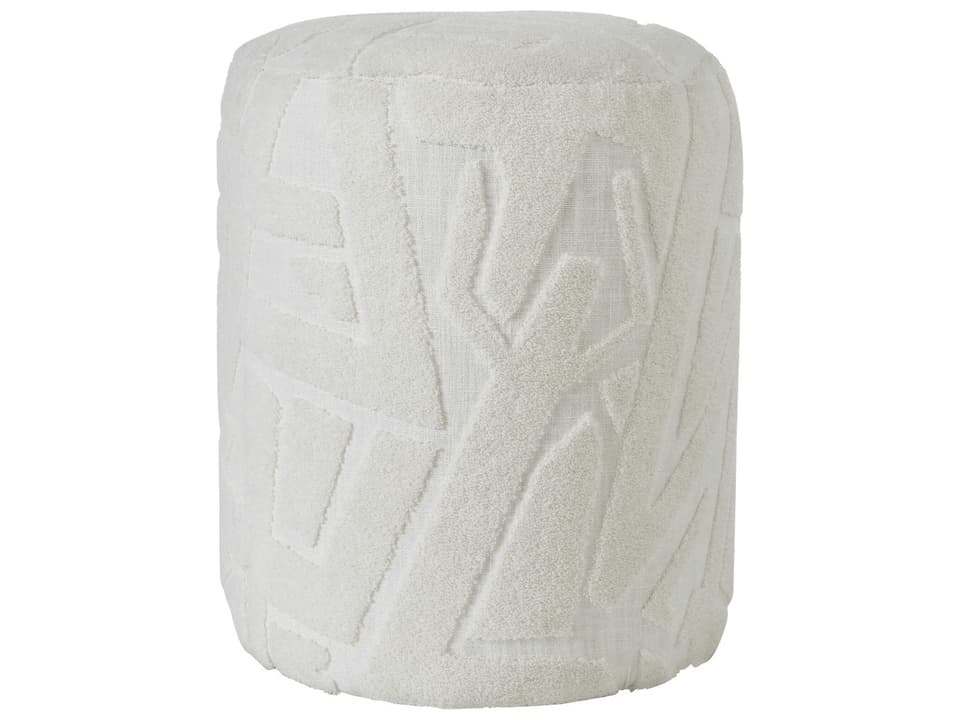 Trento Upholstered Accent Stool in Ivory White Embroidered Cotton