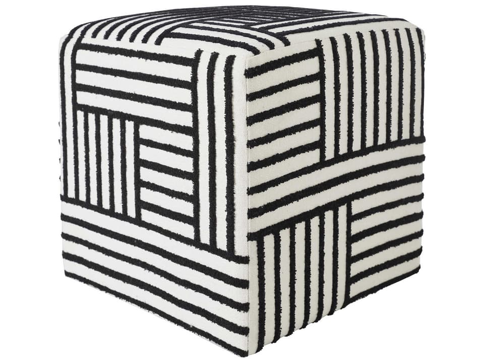 Monti Black and White Embroidered Cotton Cube Ottoman by Arren Williams
