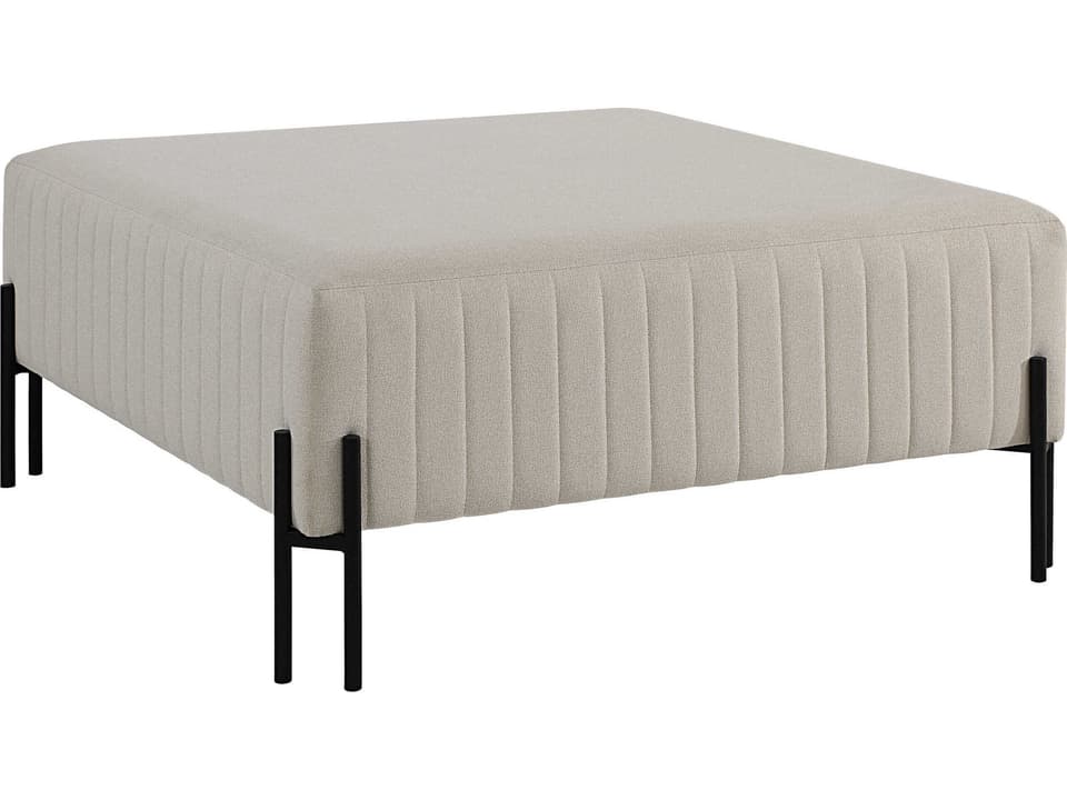 Fitzroy Natural Beige Poly-Linen Upholstered Accent Bench with Matte Black Iron Frame