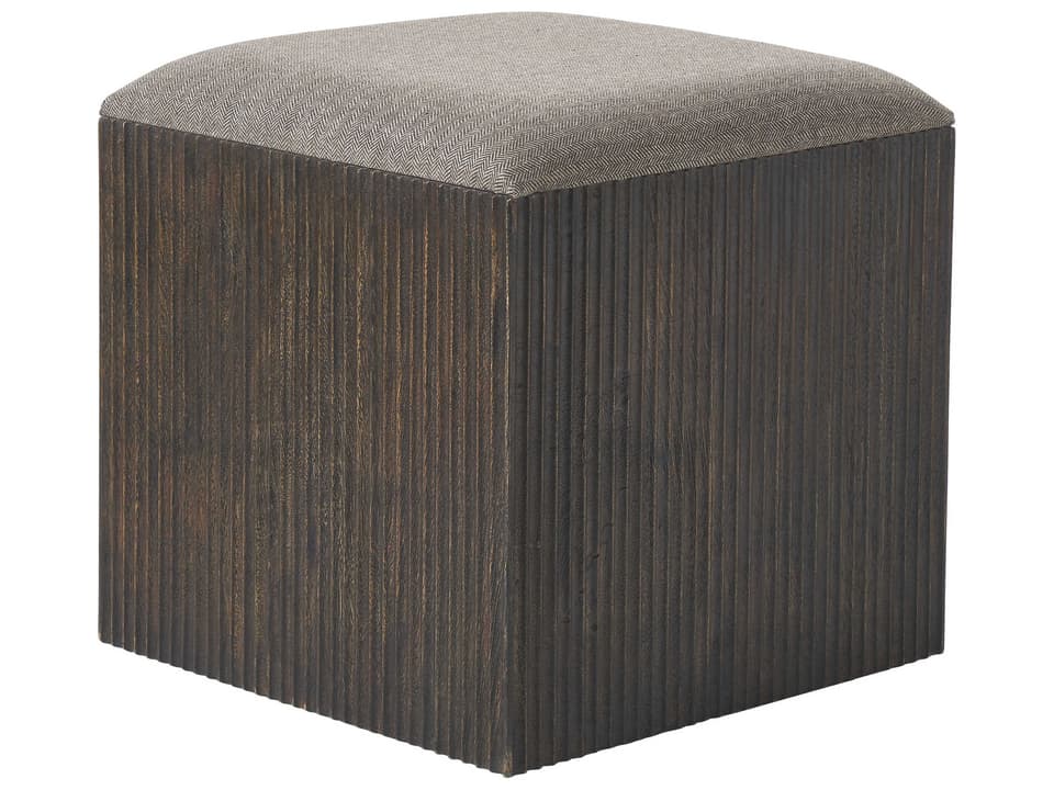 Tristan Upholstered Accent Stool in Stained Walnut Mango Wood with Fluting Detail