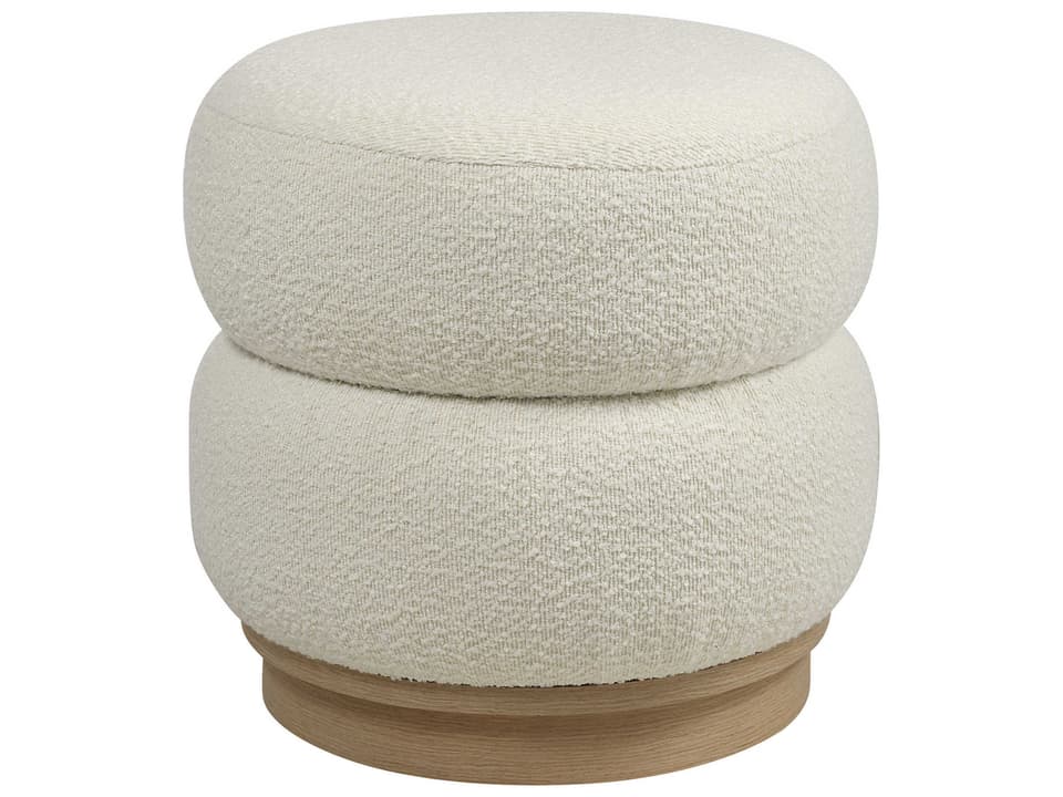 Miele Ivory Boucle Ottoman with Light Oak Veneer Base