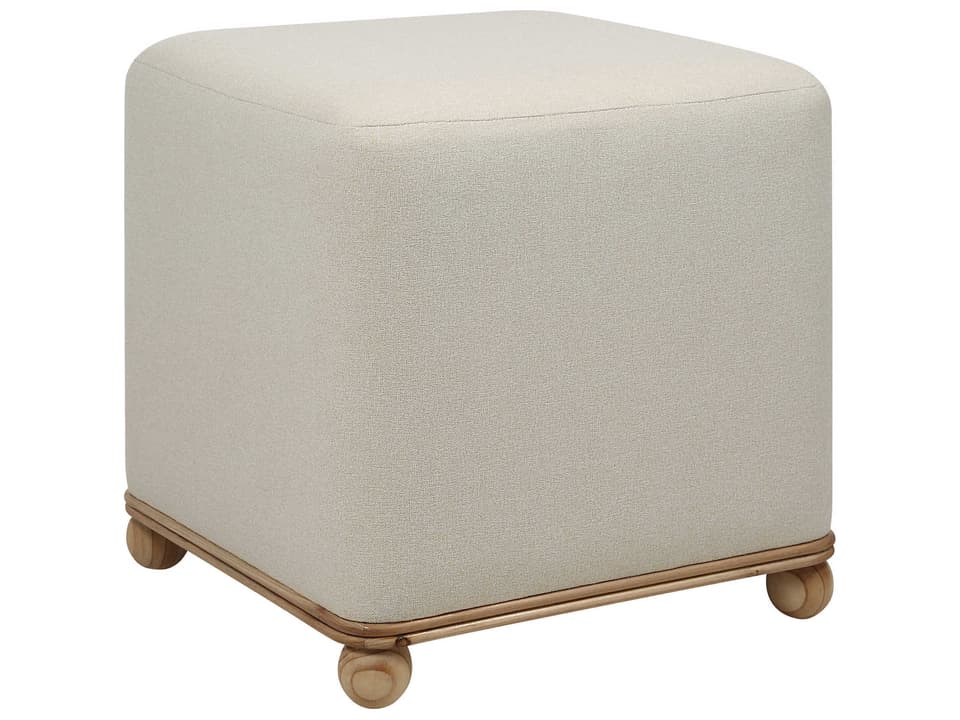 Sines Natural Beige Upholstered Square Ottoman with Light Oak Base