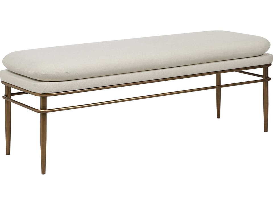 Paredes Upholstered Accent Bench in Natural Beige with Dark Antique Brushed Brass Base