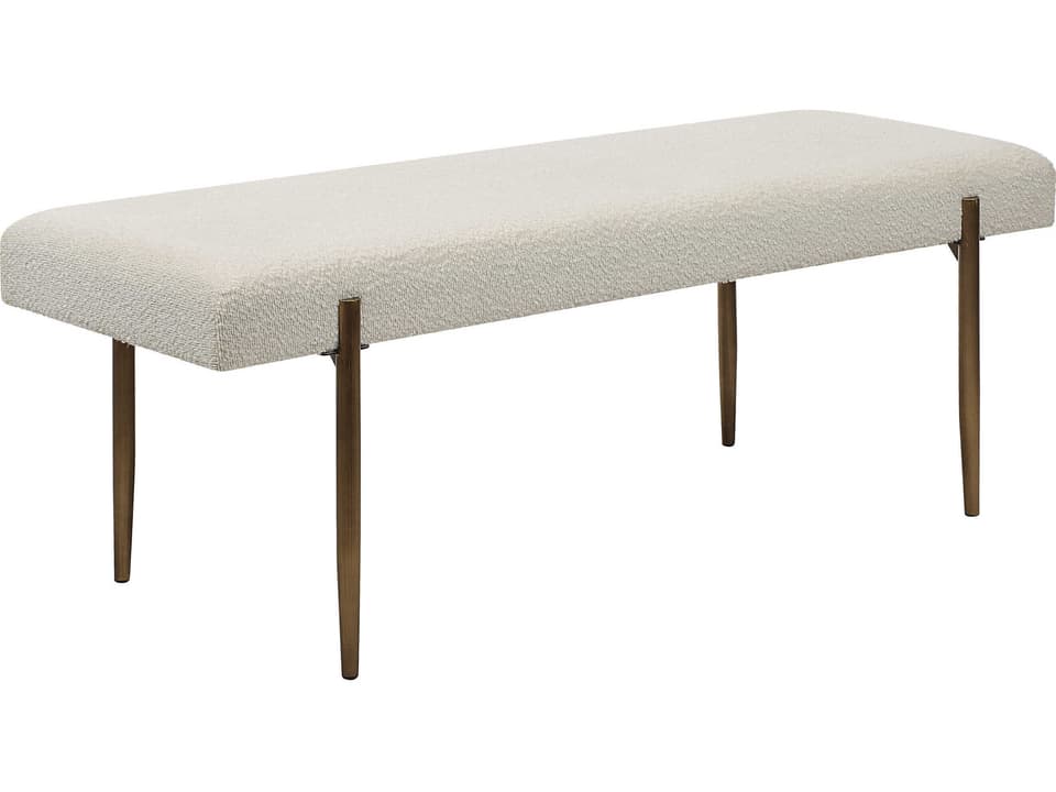 Indus Ivory Beige Boucle Accent Bench with Antique Brushed Brass Frame